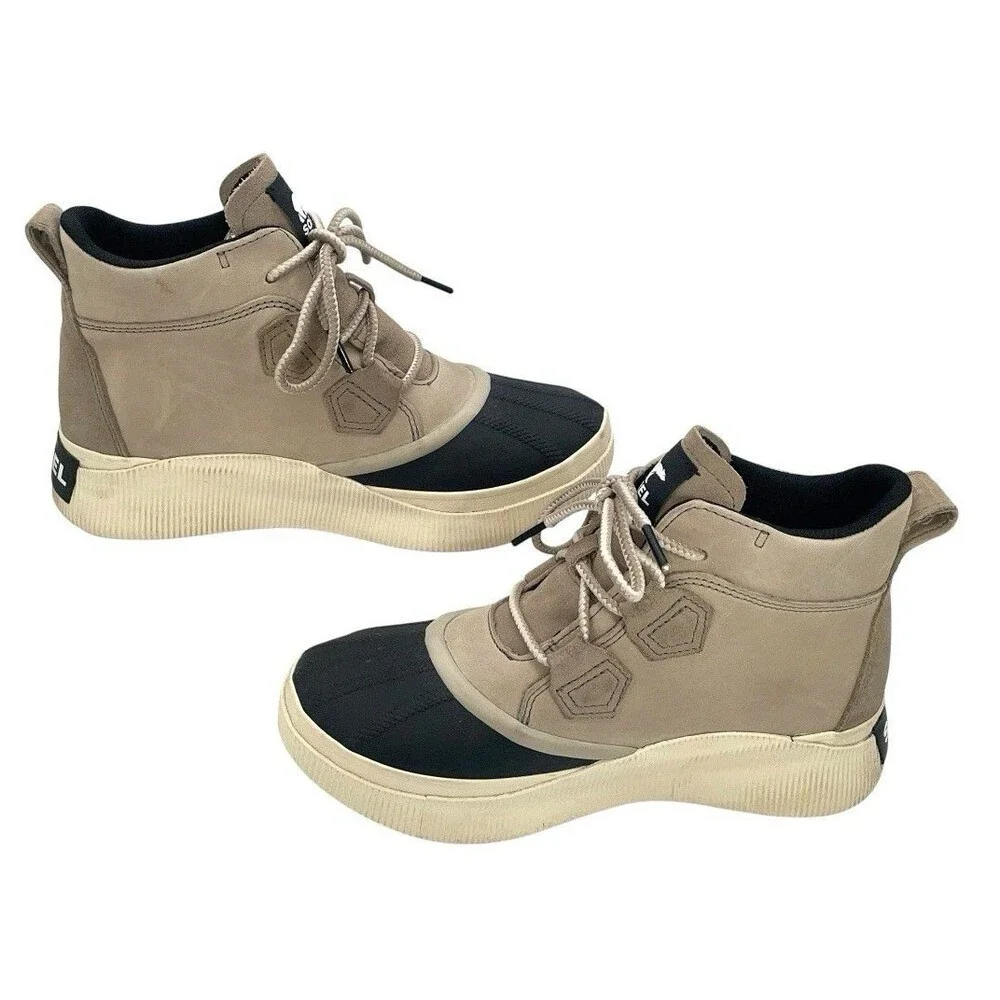 Sorel Out N About IV Waterproof Duck Boots Womens 7.5 Beige Black Lace Up - Picture 2 of 7
